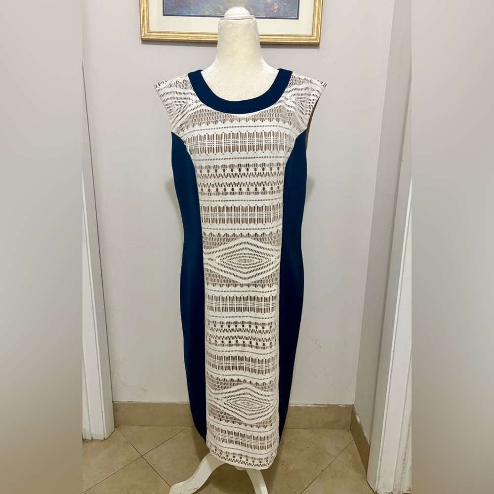 Anne Klein Navy and Cream Midi Dress